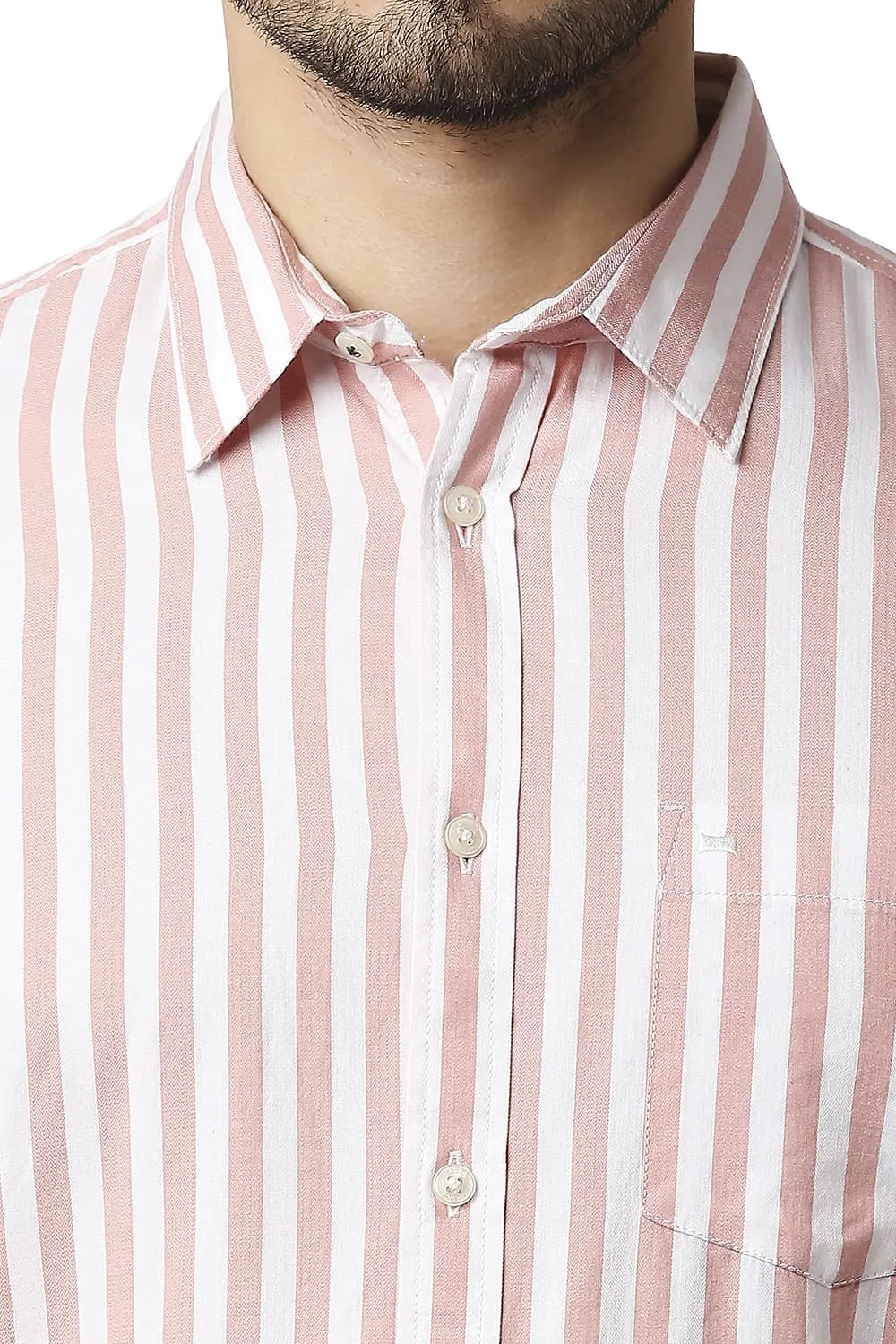 Slim Fit Herring Bone Stripe Halfsleeves Shirt