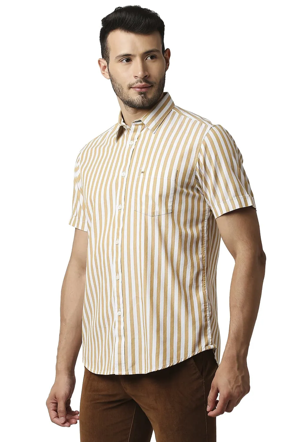 Slim Fit Herring Bone Stripe Halfsleeves Shirt