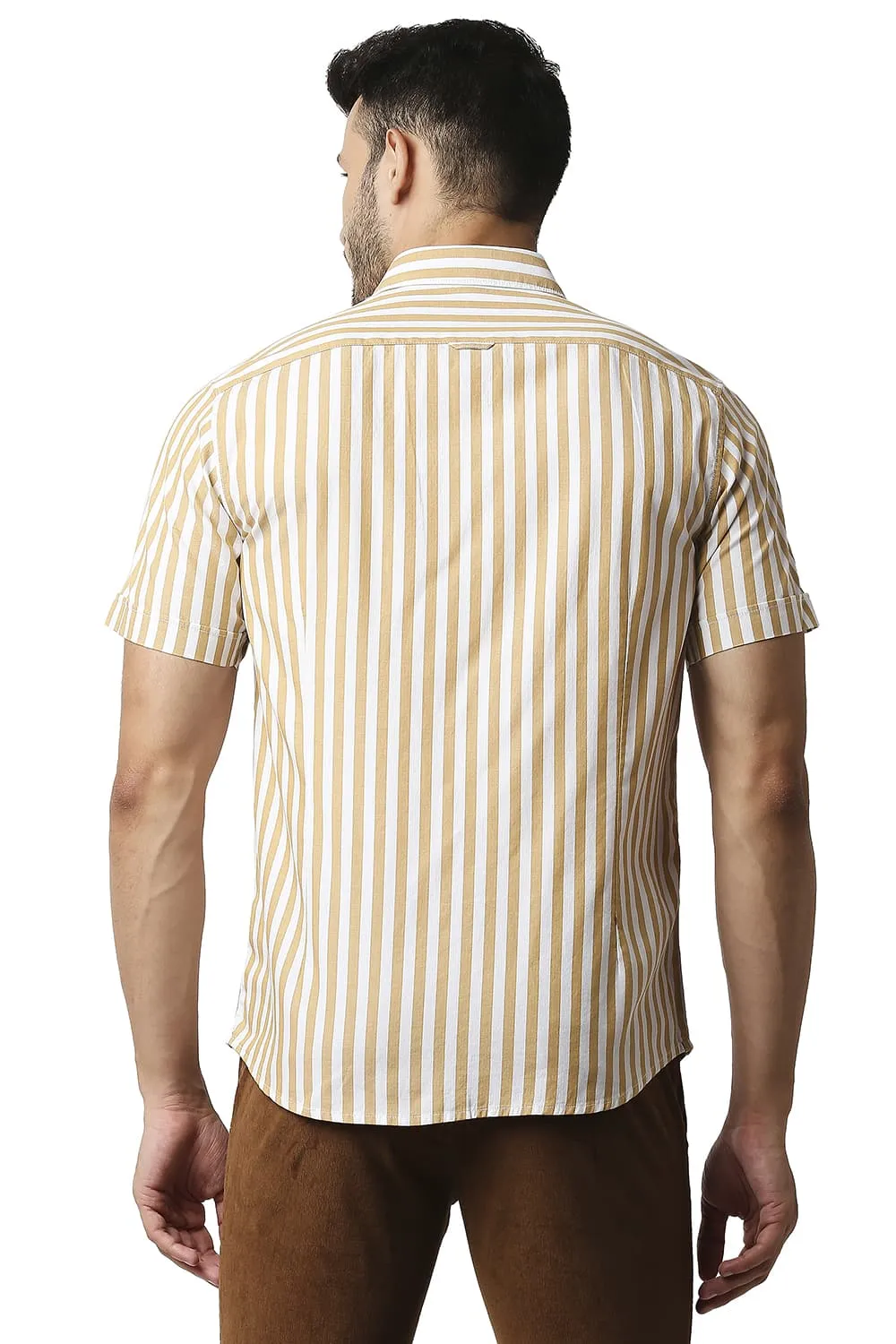 Slim Fit Herring Bone Stripe Halfsleeves Shirt