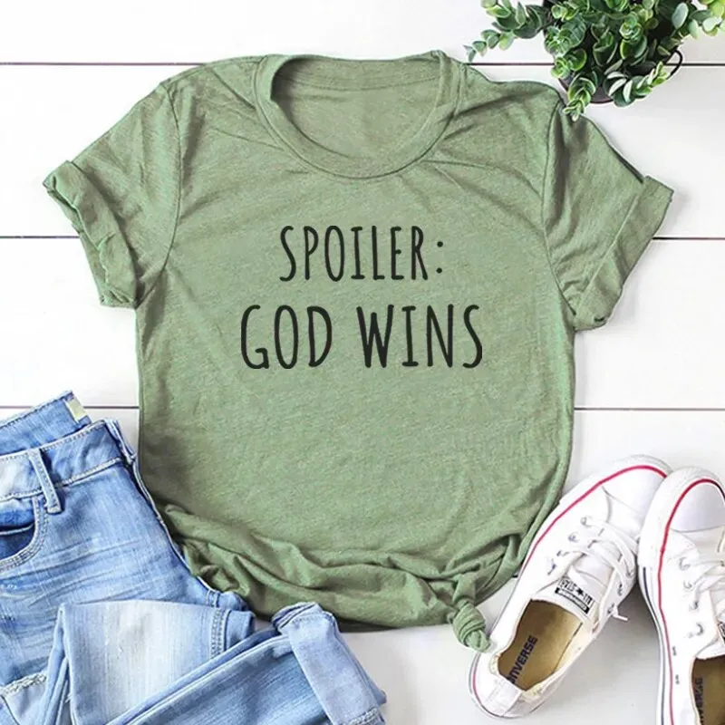 Spoiler God Wins Women's Religious Printed T Shirt Tops Tees