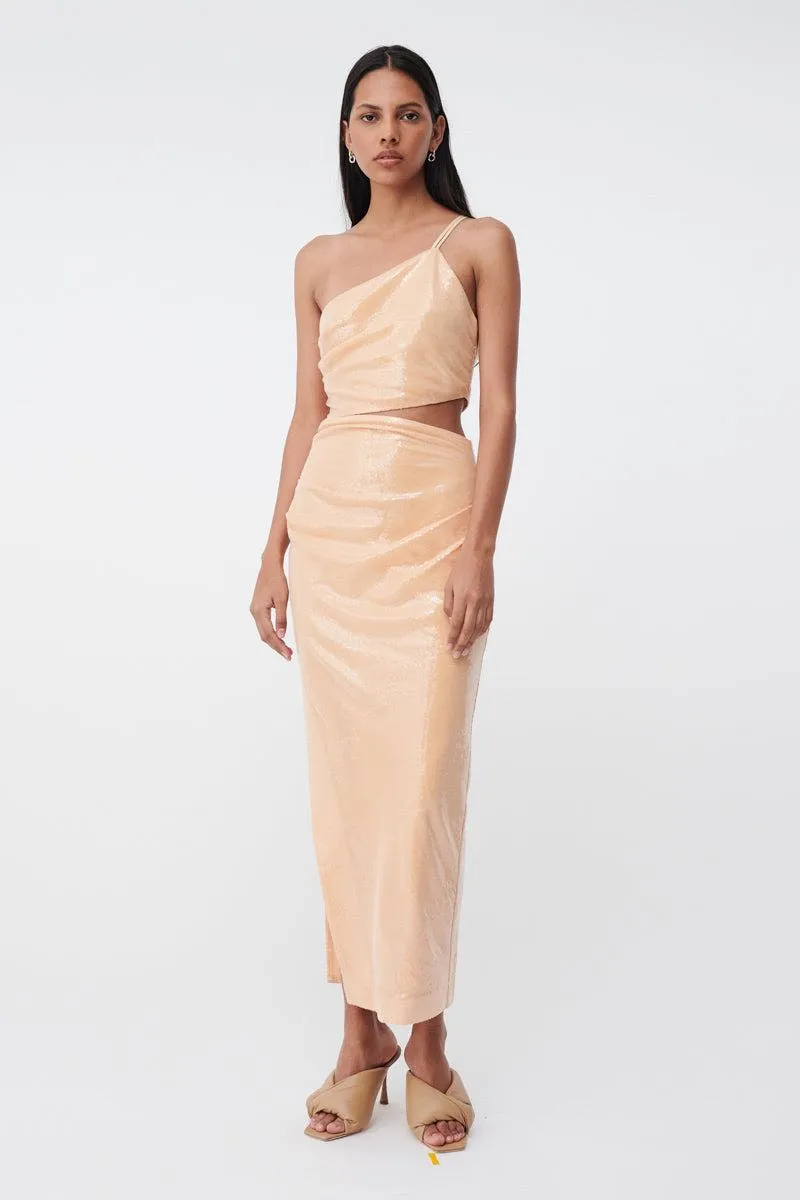 Suboo Marcel Draped Sequin Cutout Maxi Dress - Nude