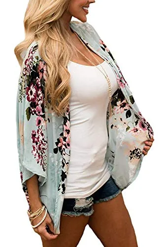 sumtaplor Women's Floral Kimono Cardigans Chiffon Casual Loose Open Front Cover Ups Tops Deep Pink S