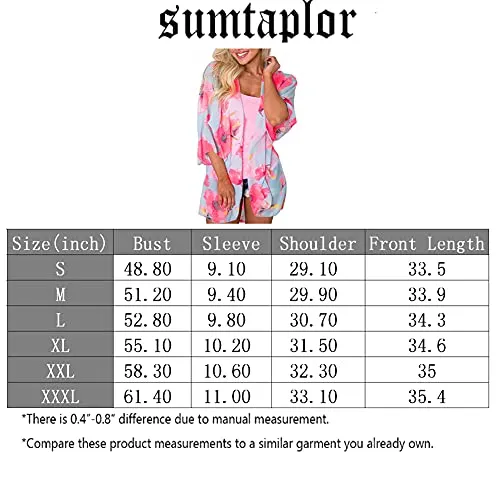 sumtaplor Women's Floral Kimono Cardigans Chiffon Casual Loose Open Front Cover Ups Tops Deep Pink S