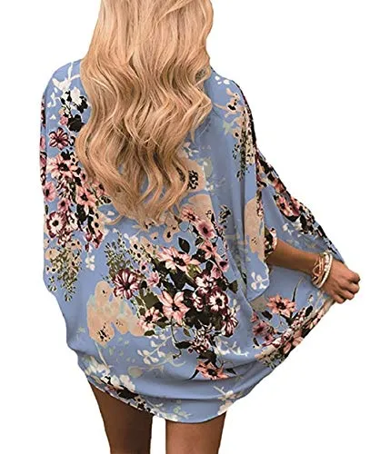 sumtaplor Women's Floral Kimono Cardigans Chiffon Casual Loose Open Front Cover Ups Tops Deep Pink S