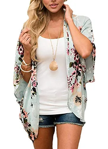 sumtaplor Women's Floral Kimono Cardigans Chiffon Casual Loose Open Front Cover Ups Tops Deep Pink S