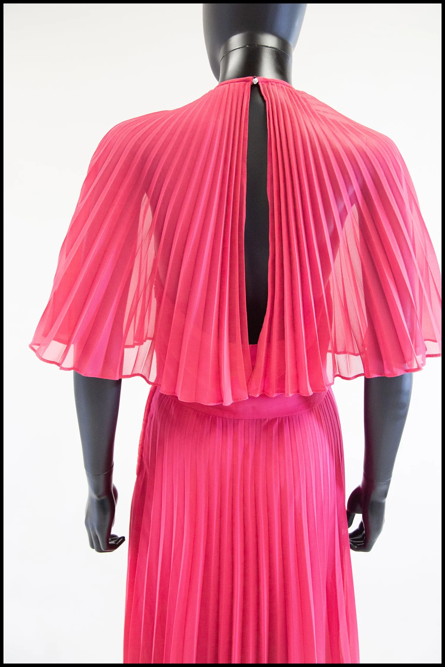 Vintage 1970s Hot Pink Chiffon Maxi Dress