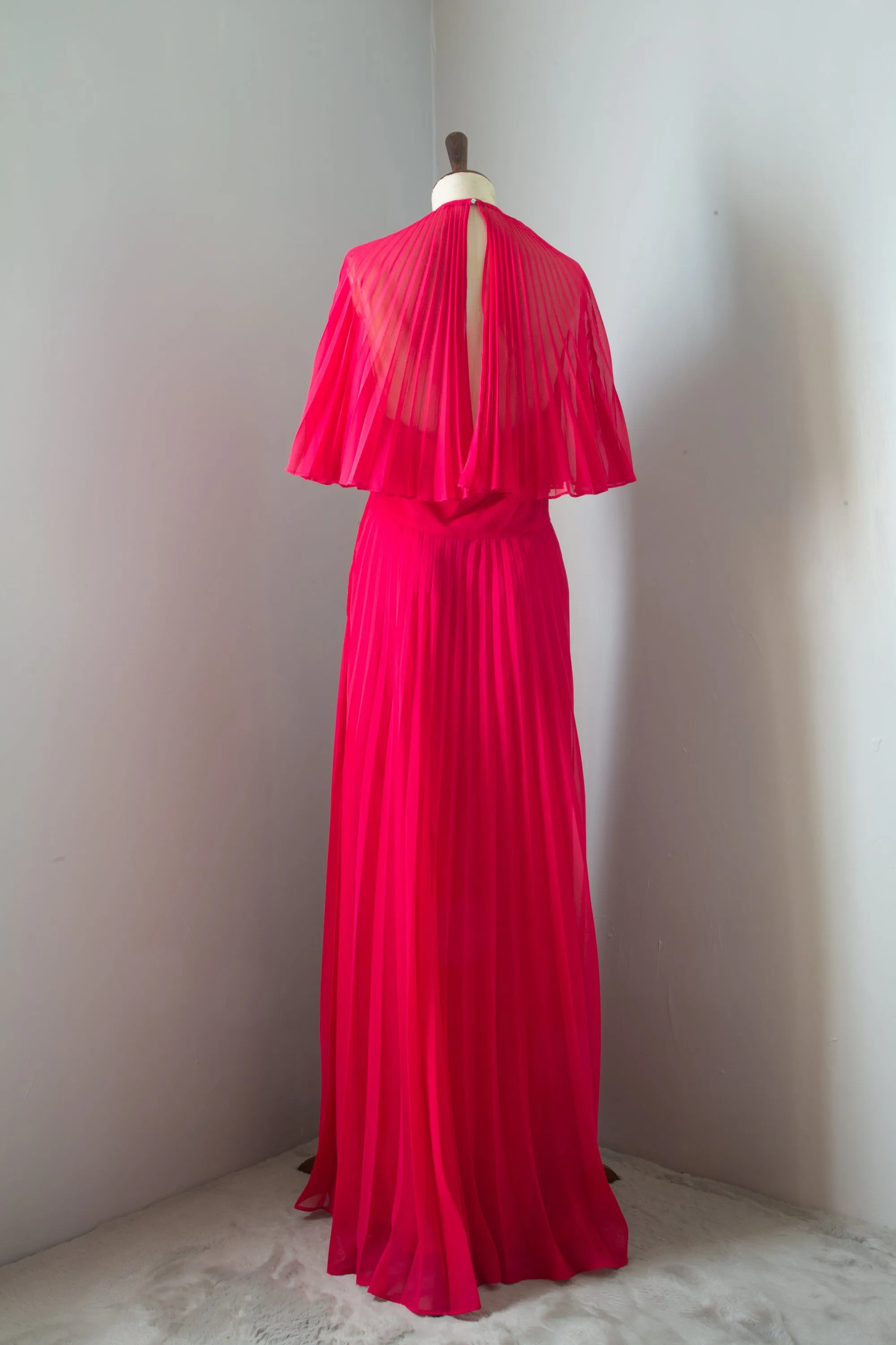 Vintage 1970s Hot Pink Chiffon Maxi Dress