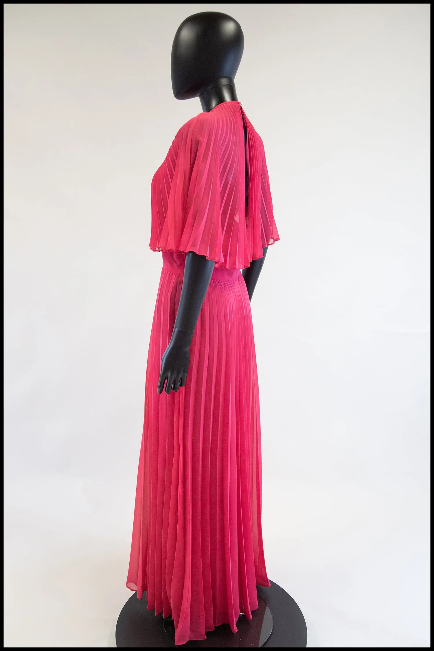 Vintage 1970s Hot Pink Chiffon Maxi Dress