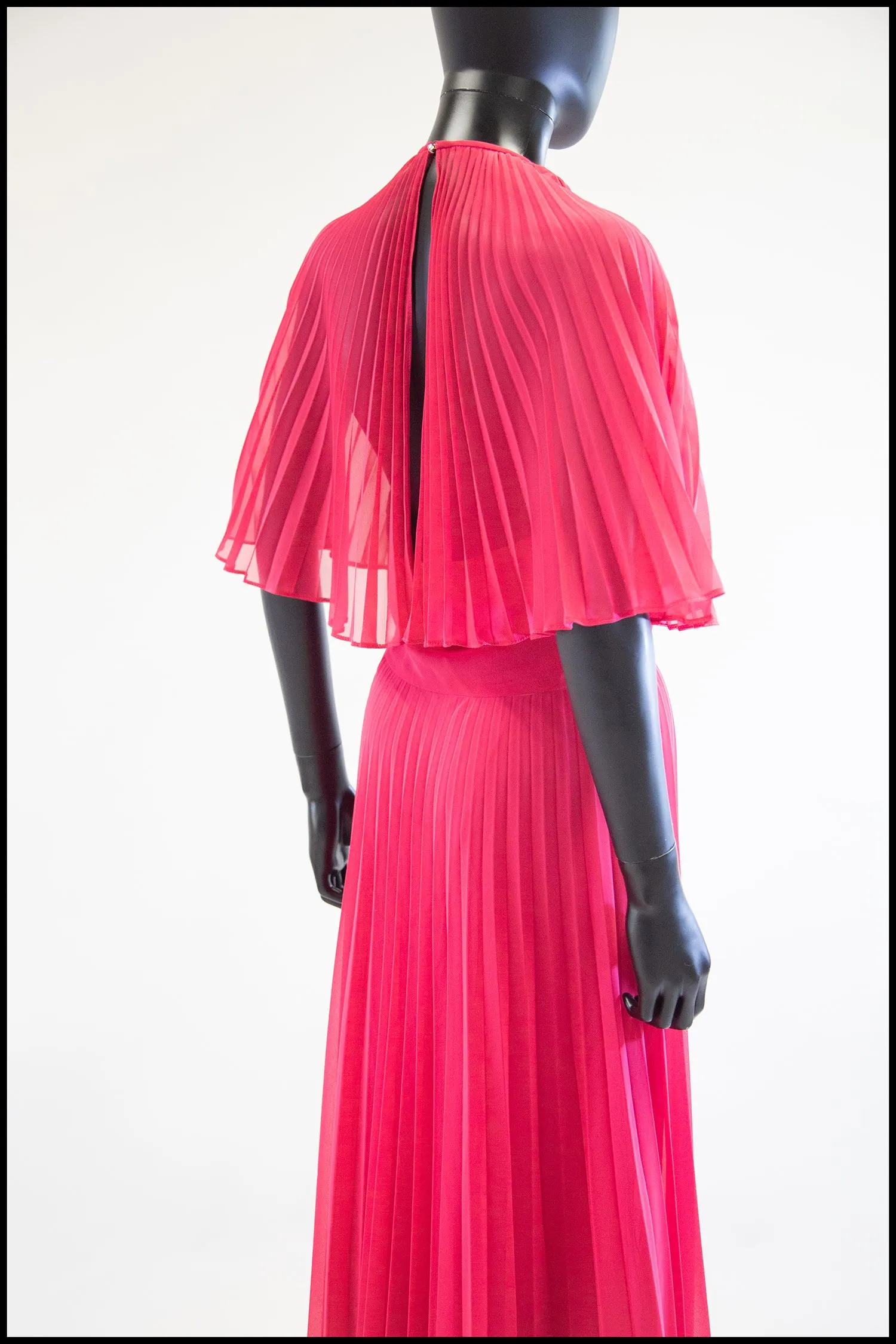 Vintage 1970s Hot Pink Chiffon Maxi Dress