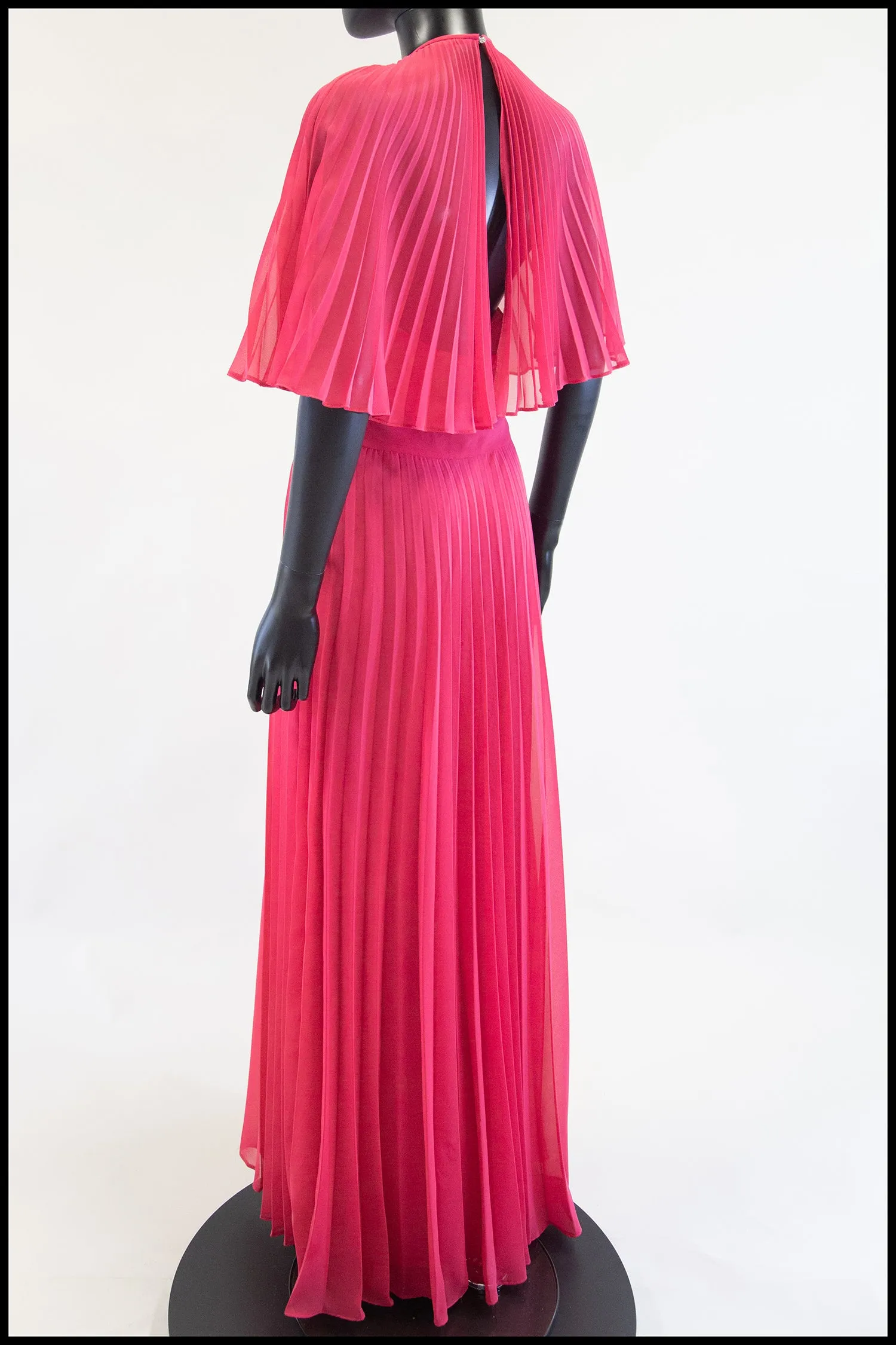 Vintage 1970s Hot Pink Chiffon Maxi Dress