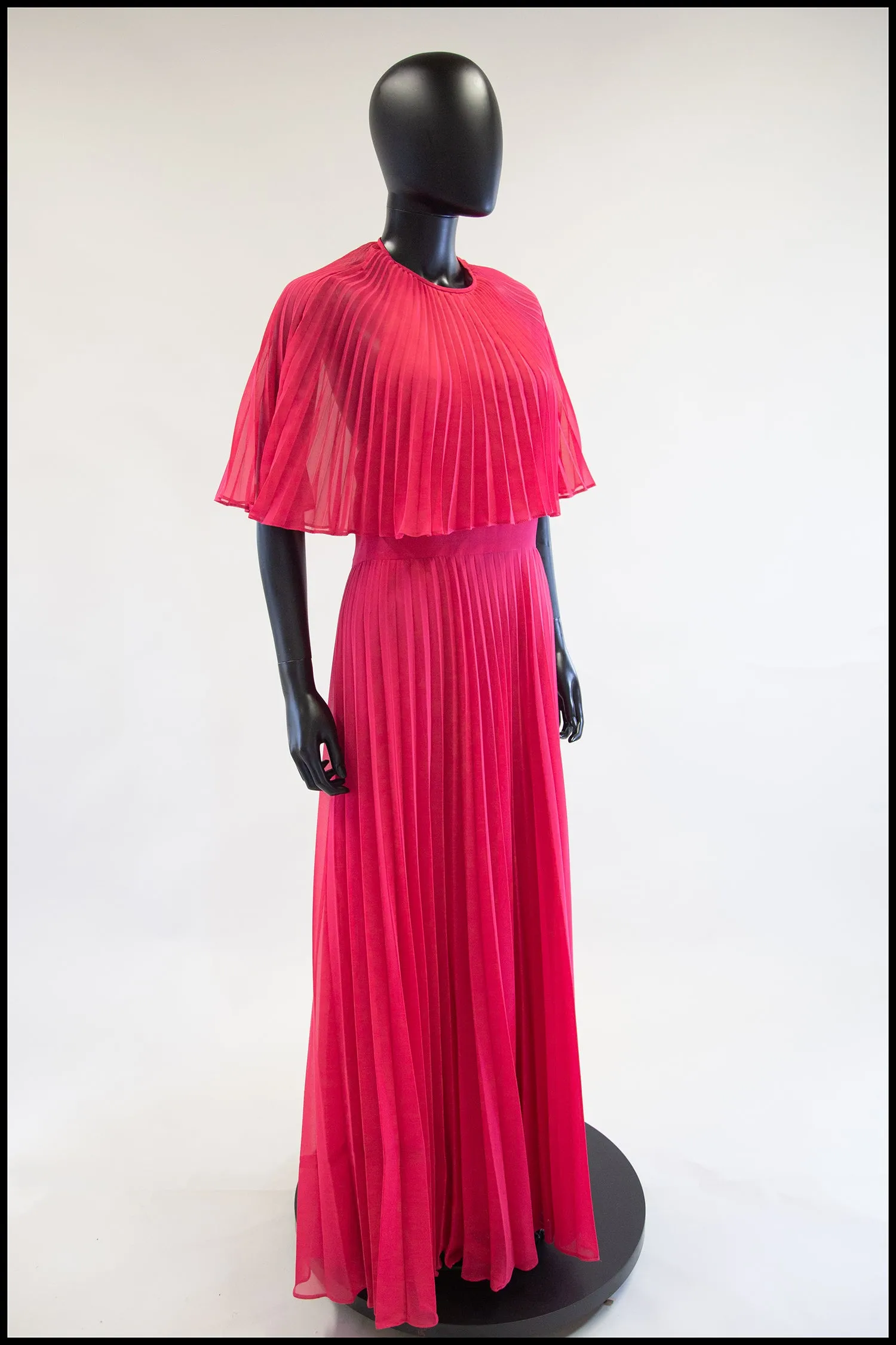 Vintage 1970s Hot Pink Chiffon Maxi Dress