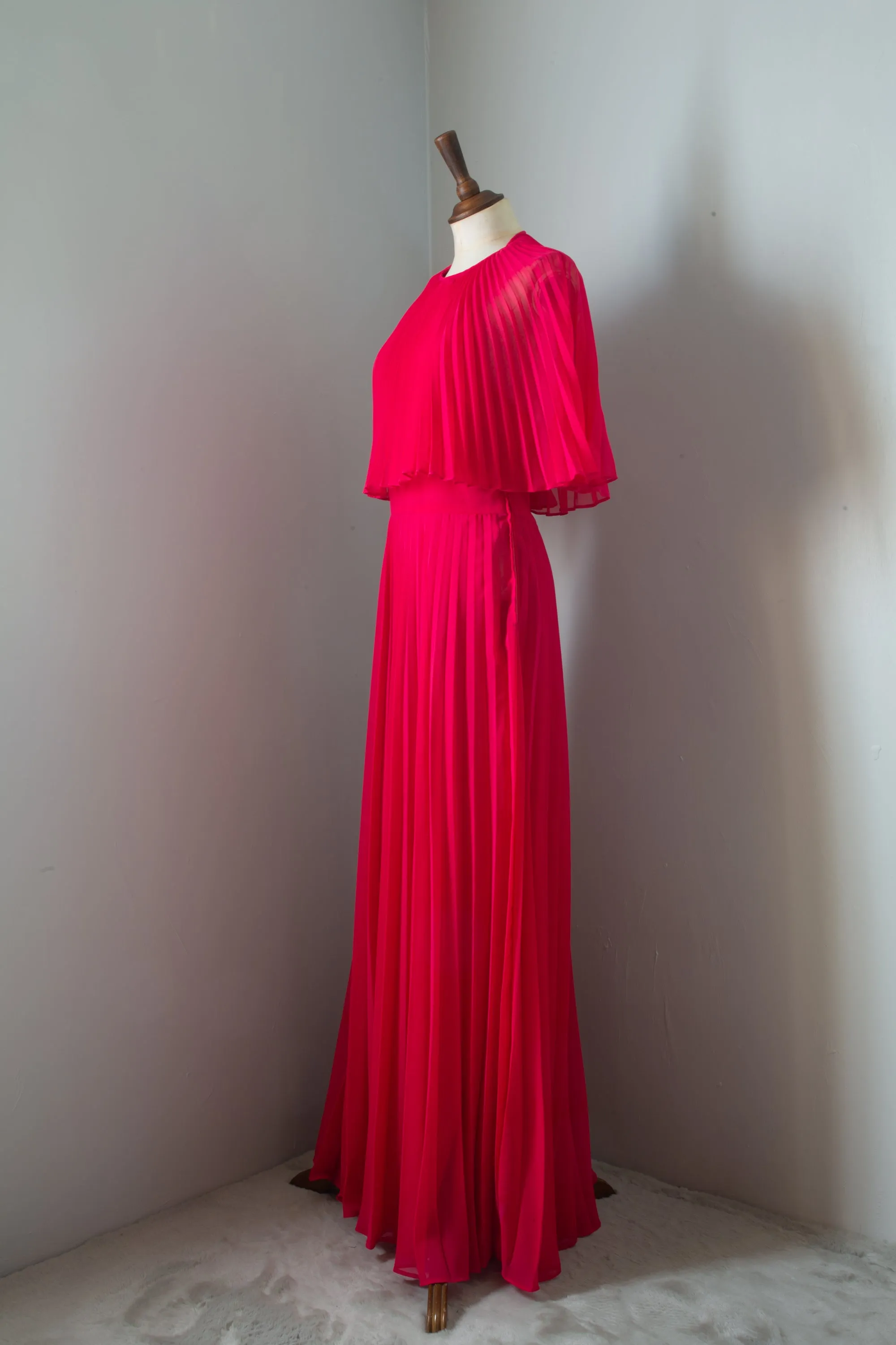 Vintage 1970s Hot Pink Chiffon Maxi Dress