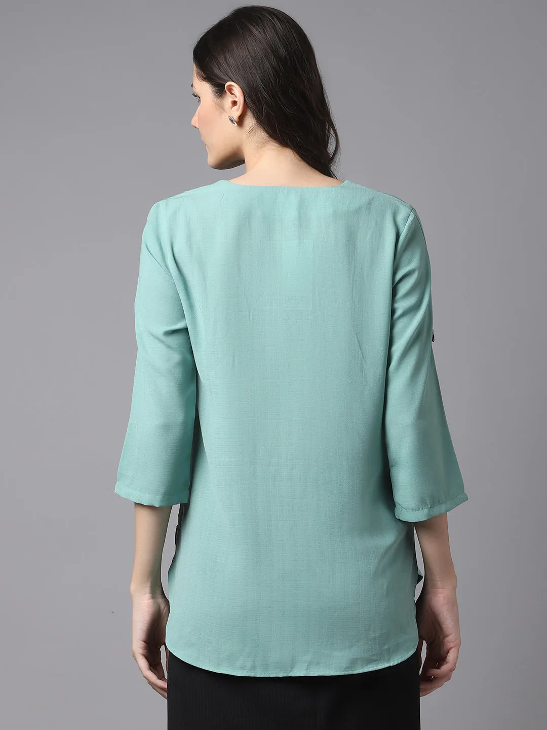 Women's Casual  Light Green Solid V neck Tunic