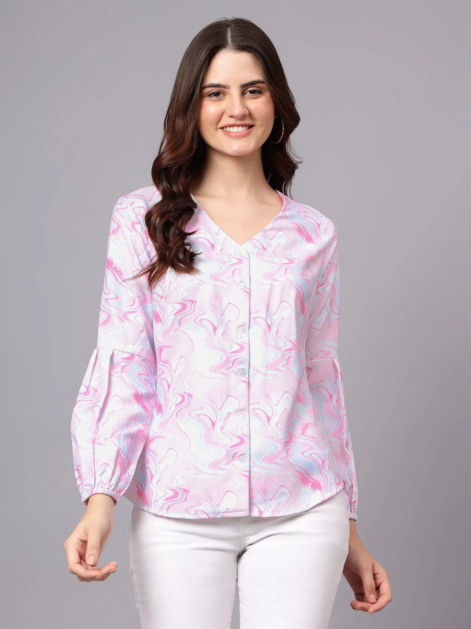 Women's Pink Abstract Print Casual Top