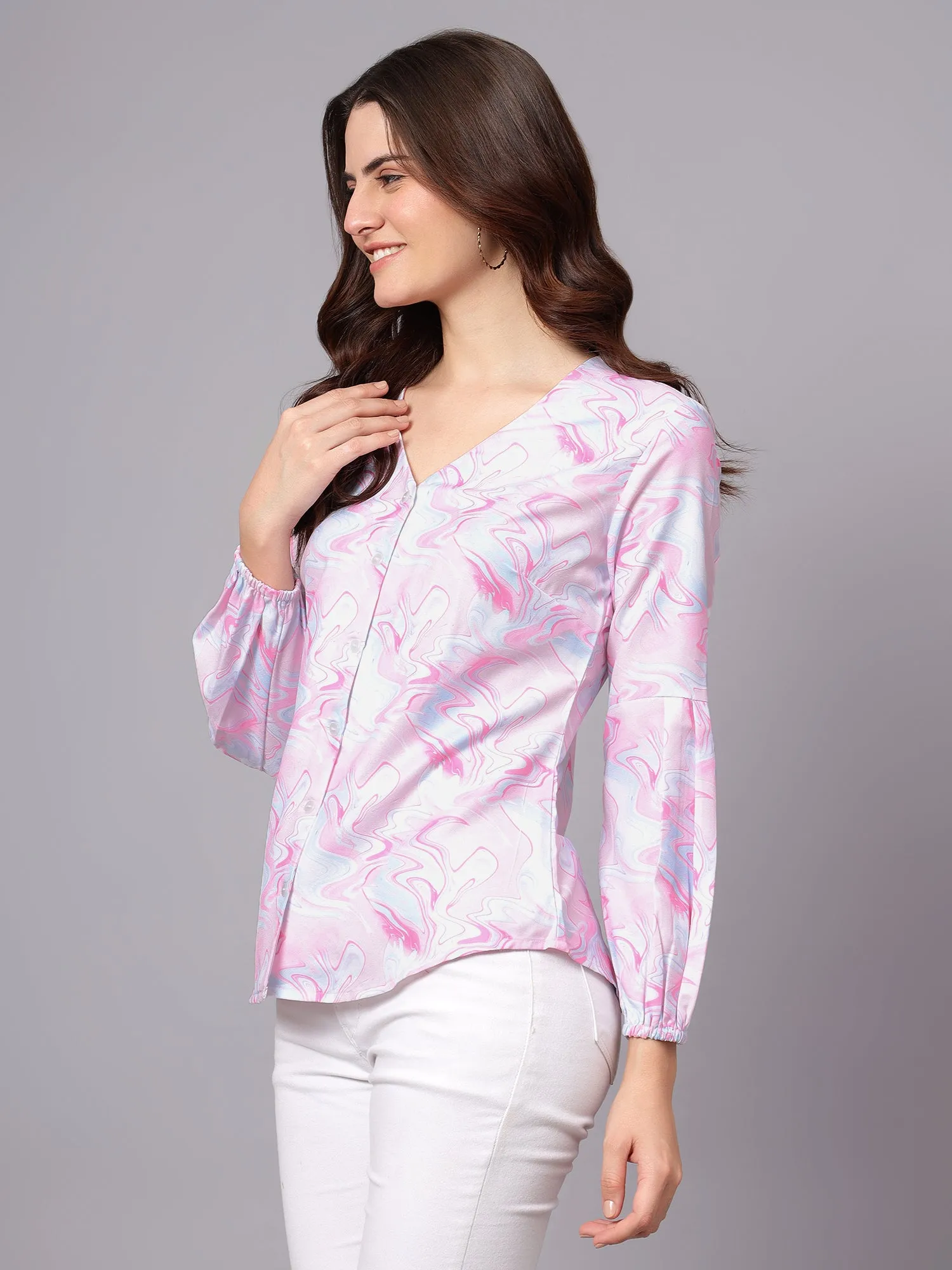 Women's Pink Abstract Print Casual Top