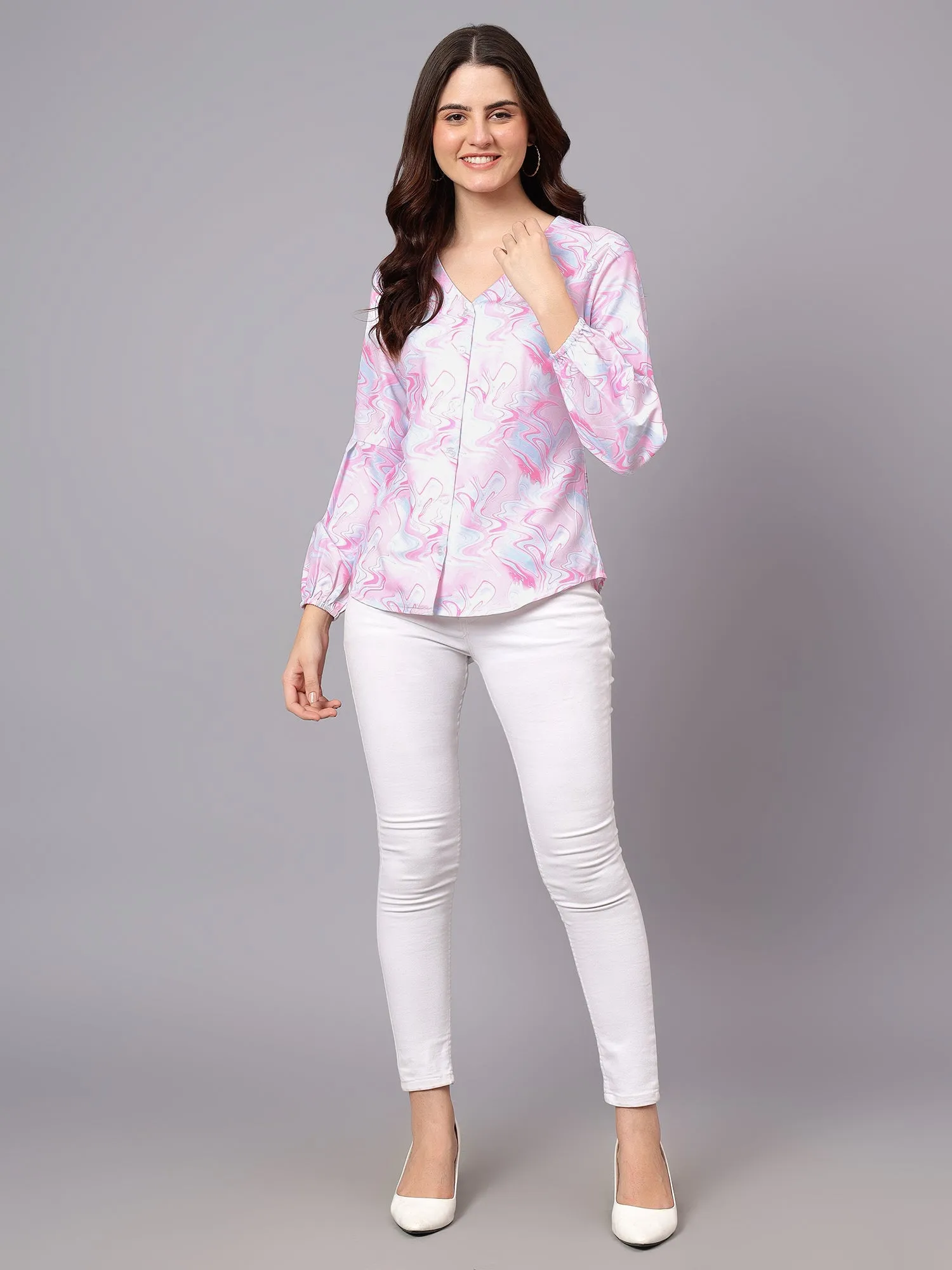 Women's Pink Abstract Print Casual Top