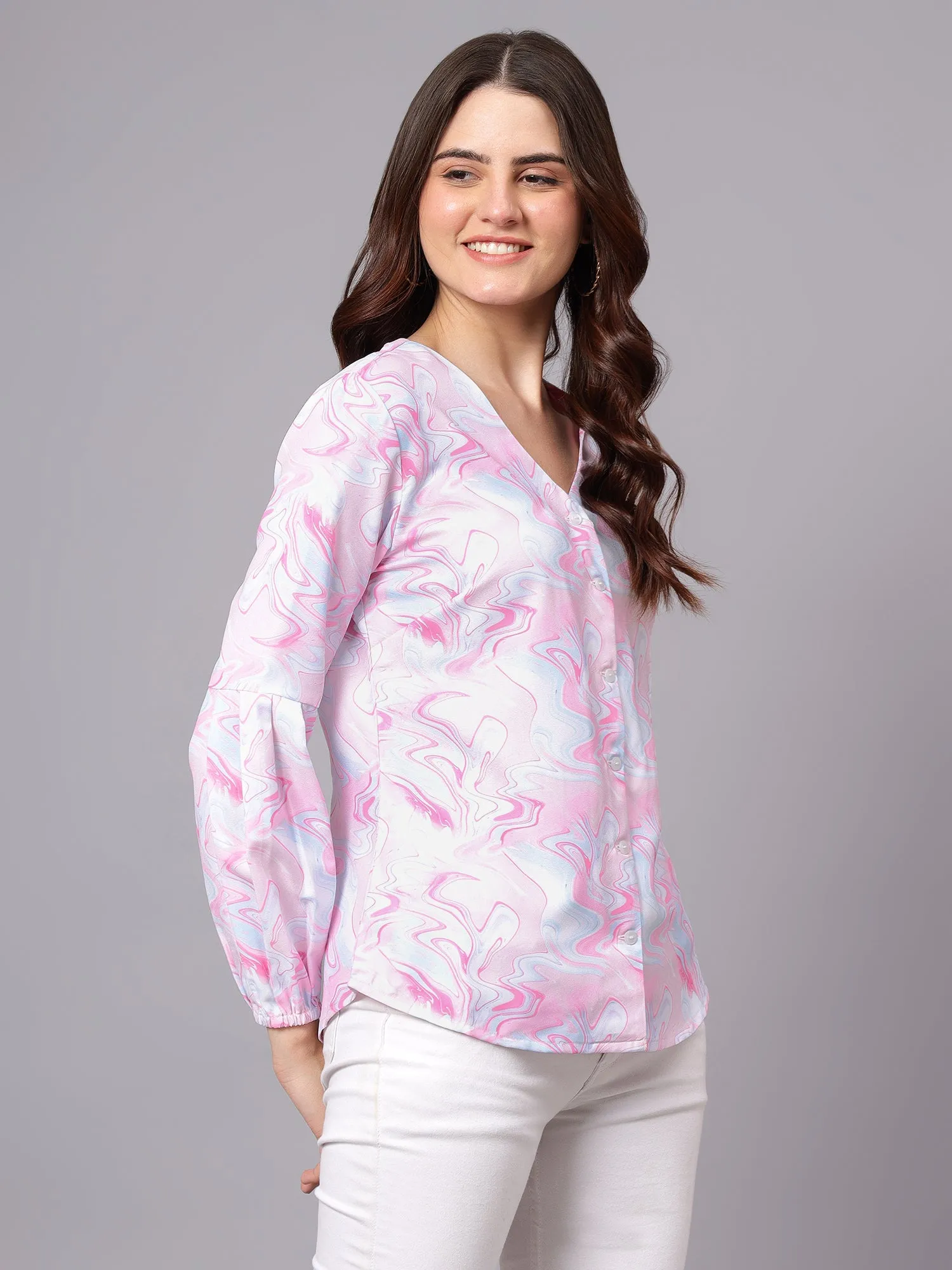 Women's Pink Abstract Print Casual Top